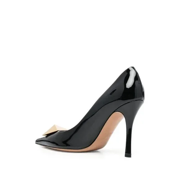 Valentino Garavani One Stud 100mm Pointed-toe Patent Leather Pumps EU 40 Black - Picture 3 of 11